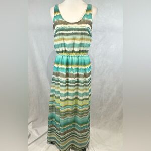Aqua cream and mocha blend chiffon maxi dress size small